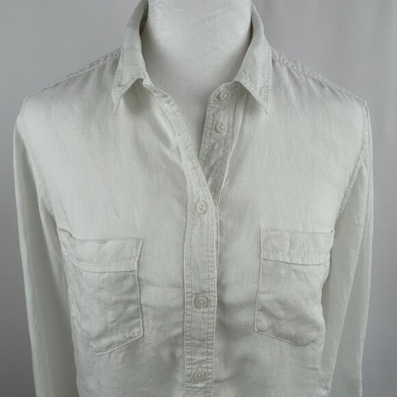 White Linen Women's Blouse - Minimalist Lightweight - Small S - Picture 2 of 9
